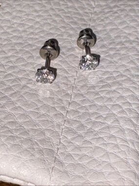 Titanium Round Dual Sided Cubic Zirconia Stud Earrings NEW